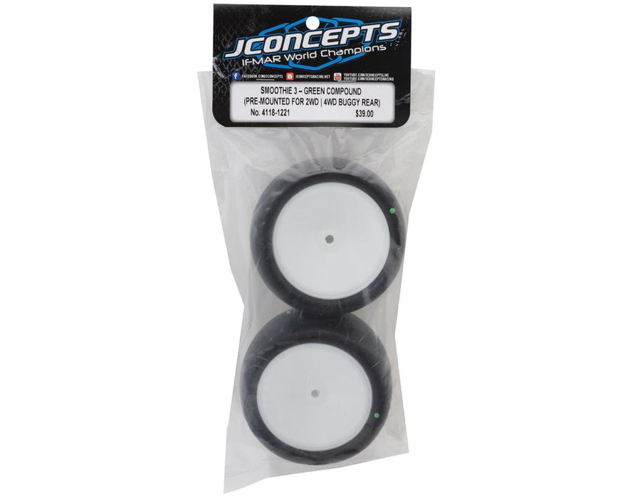 4118-1221 JConcepts Smoothie 3 2.2" Pre-Mounted Rear Buggy Tires (White) (2) (Green) w/12mm Hex