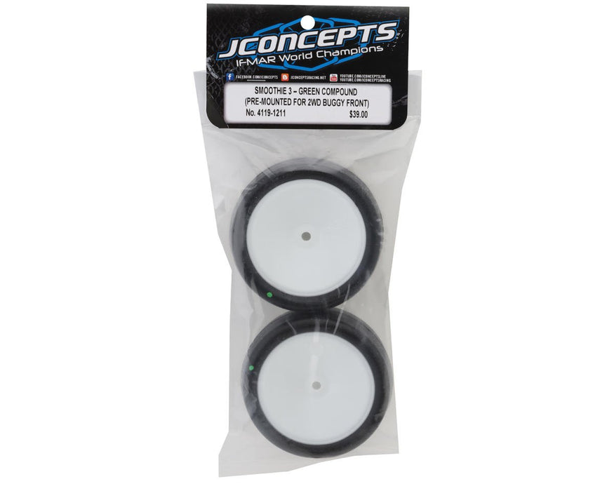 4119-1211 JConcepts Smoothie 3 2.2" Pre-Mounted 2WD Front Buggy Tires (White) (2) (Green) w/12mm Hex