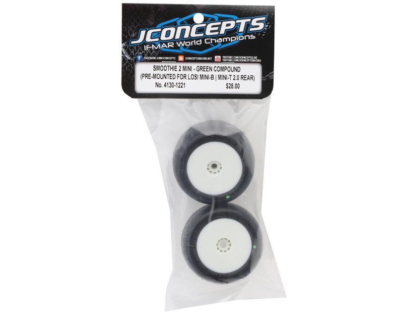 4130-1221 JConcepts Mini-B/Mini-T Smoothie 2 Pre-Mounted Rear Tires (White) (2) (Green)