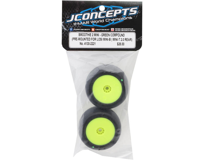 4130-2221 JConcepts Mini-B/Mini-T Smoothie 2 Pre-Mounted Rear Tires (Yellow) (2) (Green)
