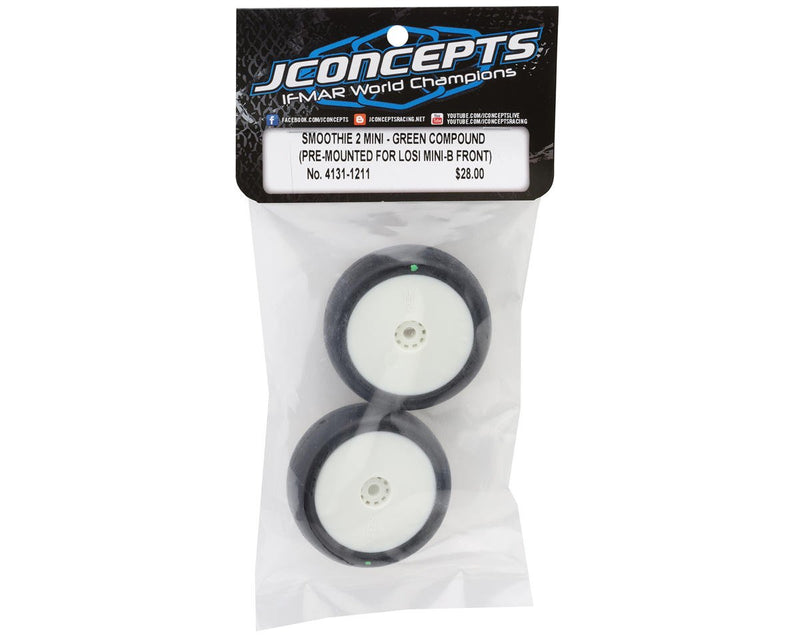 4131-1211 JConcepts Mini-B Smoothie 2 Pre-Mounted Front Tires (White) (2) (Green)