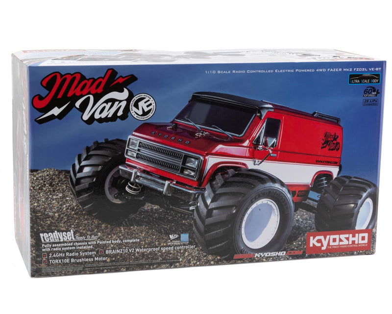 34491T1C Kyosho Fazer Mk2 Mad Van VE 1/10 4WD Readyset Brushless Monster Truck (Red) w/2.4GHz Radio