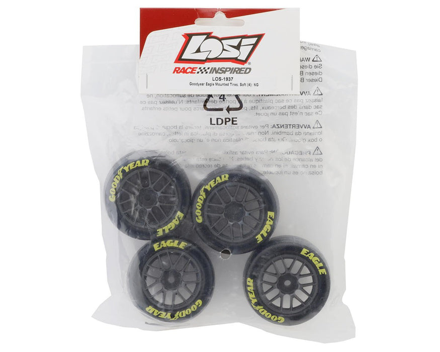 LOS-1937 Losi Goodyear Eagle Mounted Tires, Soft (4): NASCAR