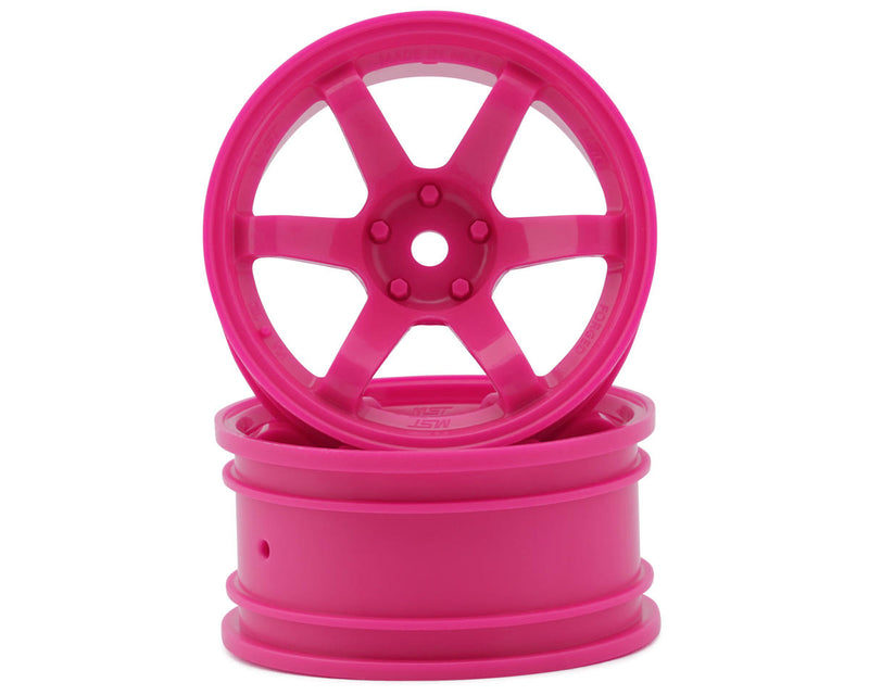 832302HP MST TE37 1/10 High Traction Drift Wheels (Hot Pink) (2) (7mm Offset) w/Mounting Foam