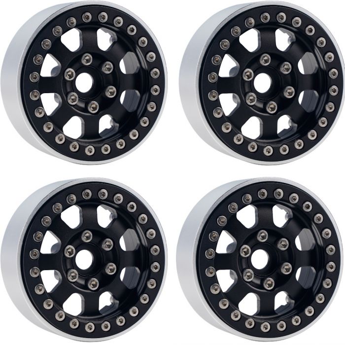 PHB5050BLACK Powerhobby B1 Aluminum 1.9 Beadlock Wheels 9mm Hubs, Black, for 1/10 Rock Crawler, 4pcs