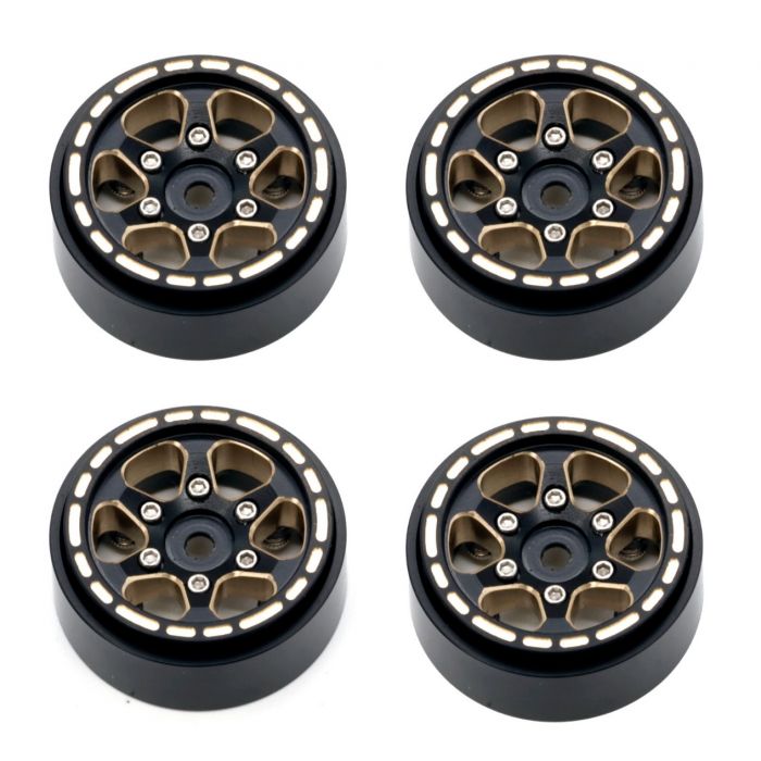 PHSCX24110 Powerhobby 1.0" Black Brass Beadlock Crawler Wheels, for 1/24 Axial SCX24