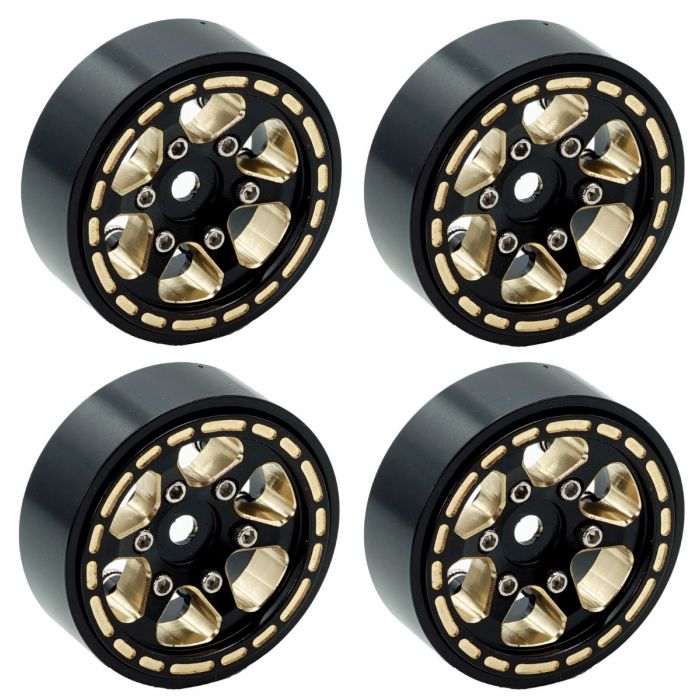 PHSCX24110 Powerhobby 1.0" Black Brass Beadlock Crawler Wheels, for 1/24 Axial SCX24