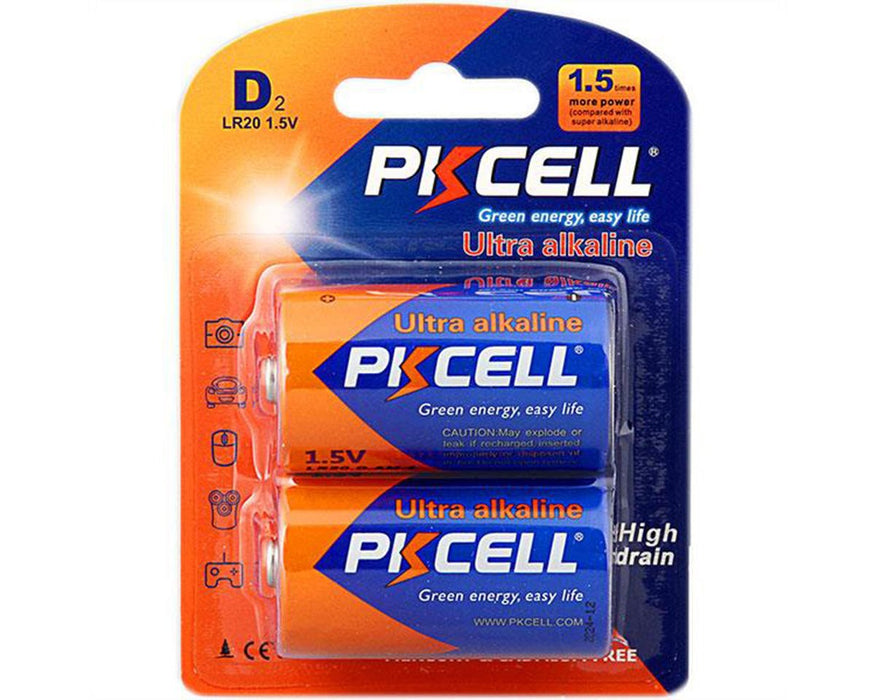 LR20 1.5V PKCell Ultra Alkaline (1.5V) D Batteries 2 Pack