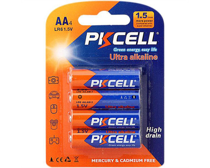 LR6 1.5V PKCell Ultra Alkaline AA Batteries 4 Pack