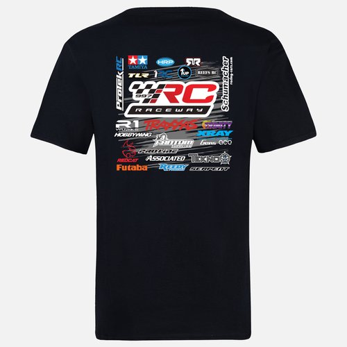 997 RC Raceway T-Shirt, Black (Original Logo With Logo Collage On Back)