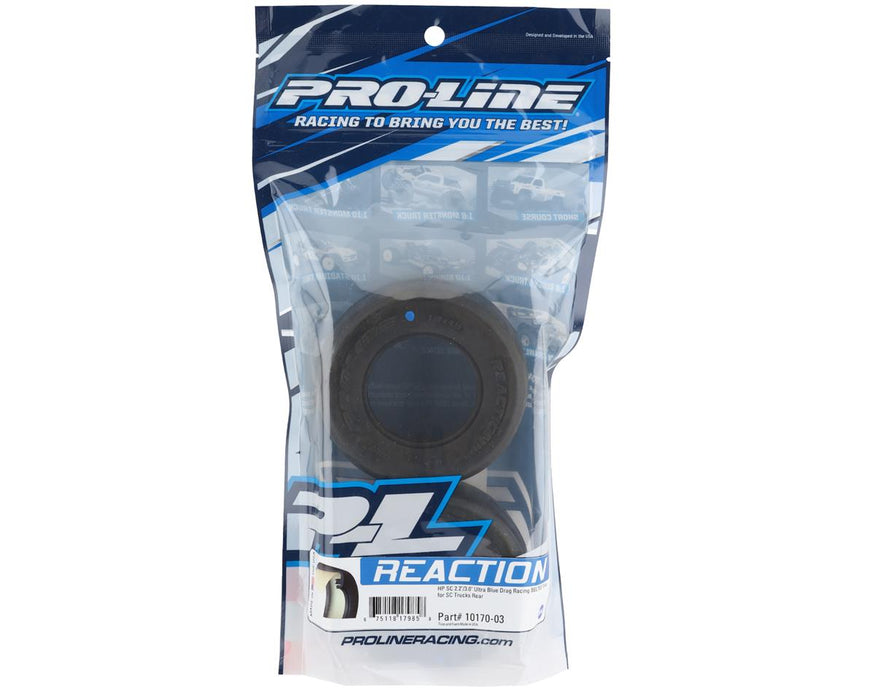 PRO10170-03 Pro-Line Reaction HP Belted Drag Slick 2.2/3.0 SCT Rear Tires (2) (Ultra Blue)