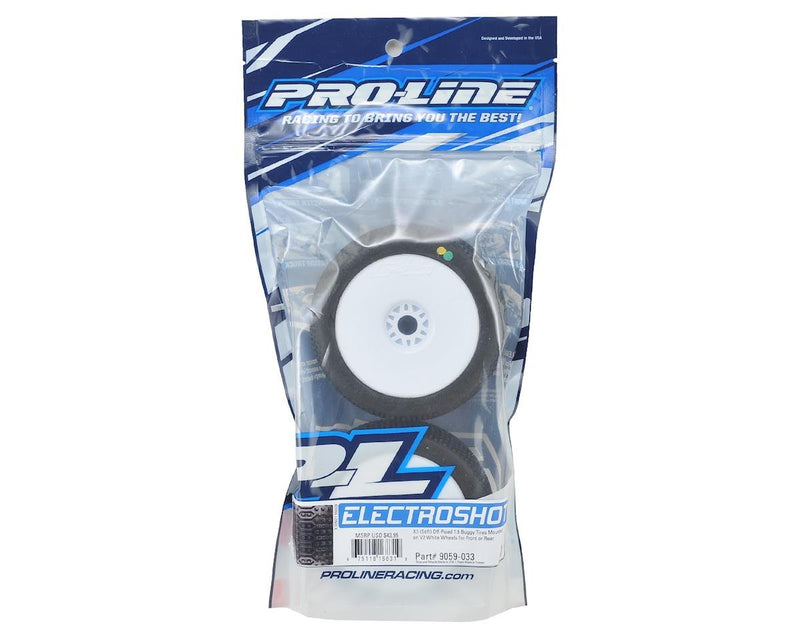 9059-033 Pro-Line ElectroShot Pre-Mounted 1/8 Buggy Tires (White) (2) X3 Soft Compound