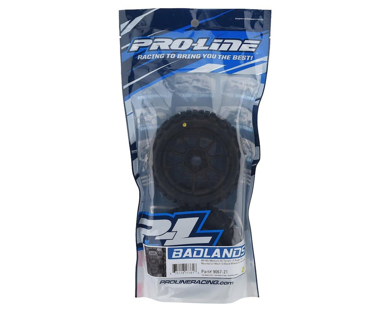 PRO906721 Pro-Line Badlands MX Pre-Mounted 1/8 Buggy Tires (Black) (2) (M2) w/Mach 10 Wheel