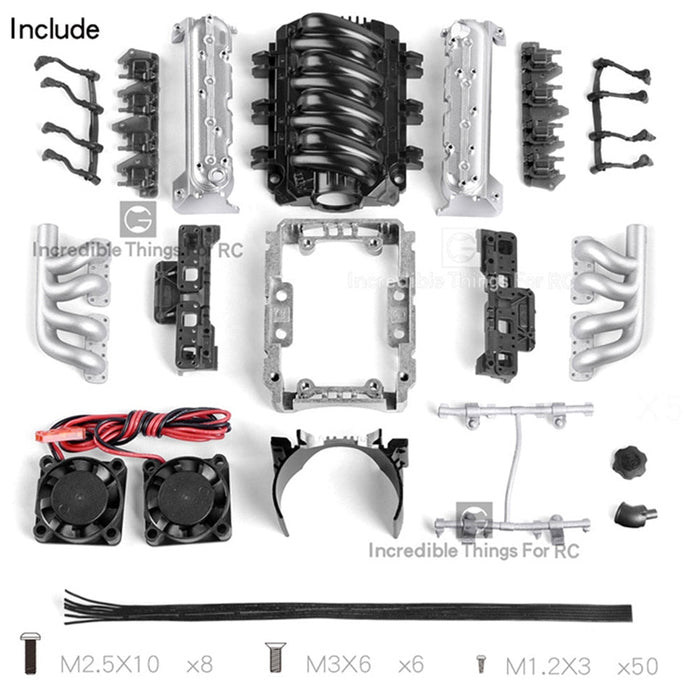 INJORA LS7 V8 Simulate Engine Motor Cooling Fans Radiator Kit For 1/10 RC Crawler, SILVER