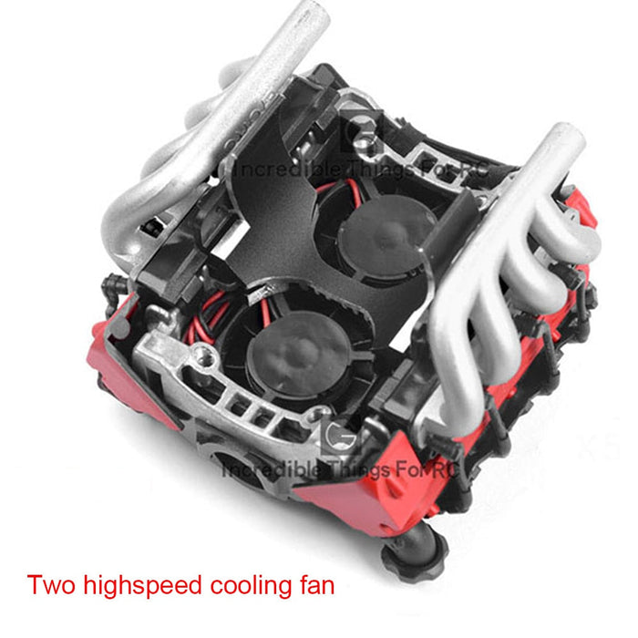 INJORA LS7 V8 Simulate Engine Motor Cooling Fans Radiator Kit For 1/10 RC Crawler, RED