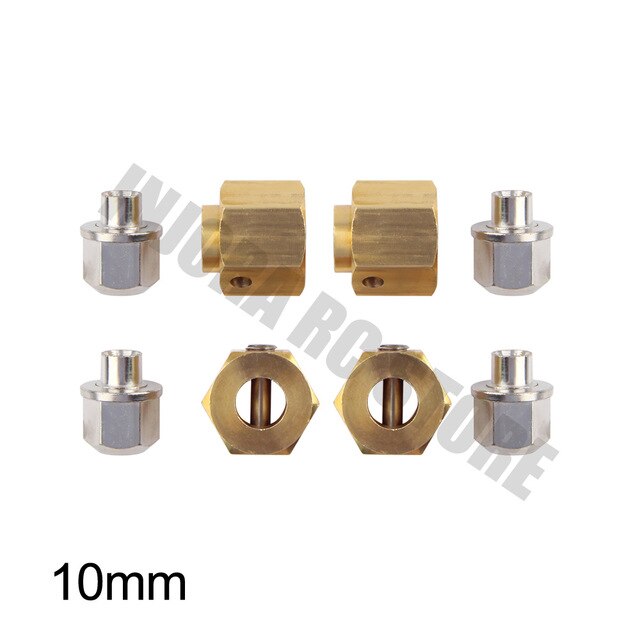 CRAW2017255_10 INJORA 4PCS 12mm Heavy Brass Wheel Hex Hub Extenders For Traxxas TRX4 TRX6, 10mm