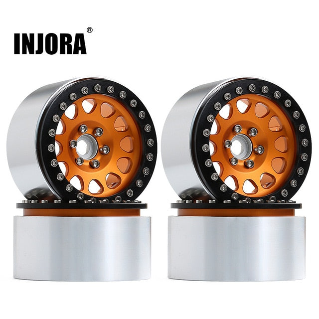 INJORA 4PCS 2.2" Aluminum Beadlock Wheel Rims For 1/10 RC Crawler, Orange