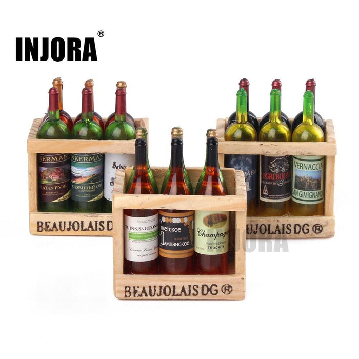 CRAW2017195 INJORA 1pc Mini Wine Bottles With Crate Model, 1/10 Scale Accessories For RC Crawler
