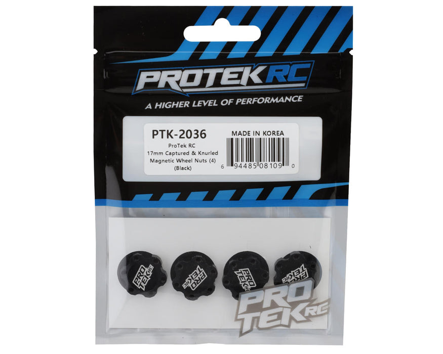 ProTek PTK-2036 RC 17mm Captured & Knurled Magnetic Wheel Nuts (4) (Black)