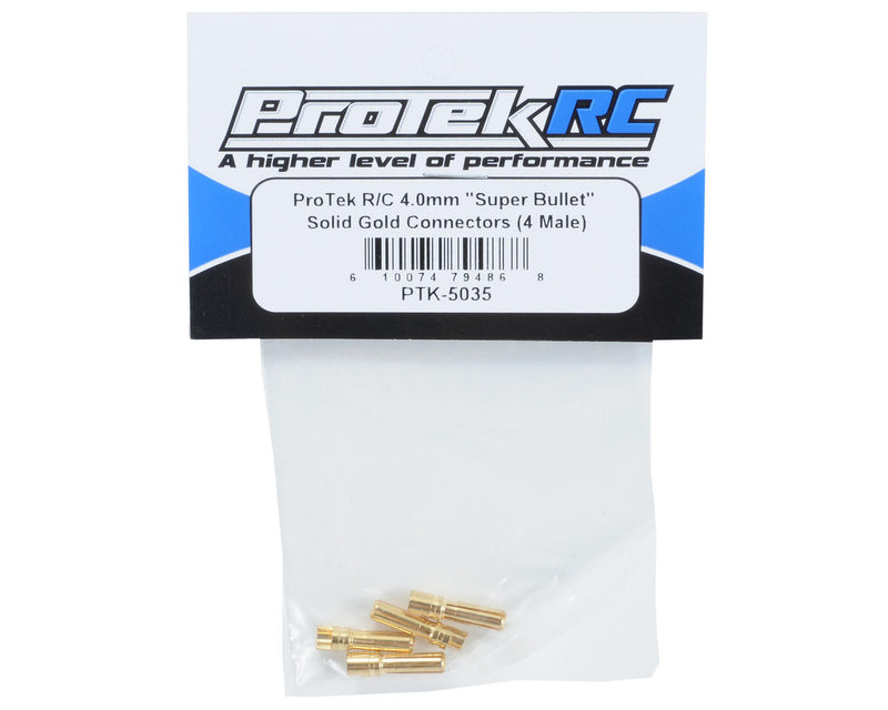 PTK-5035 ProTek RC 4.0mm "Super Bullet" Solid Gold Connectors (4 Male)