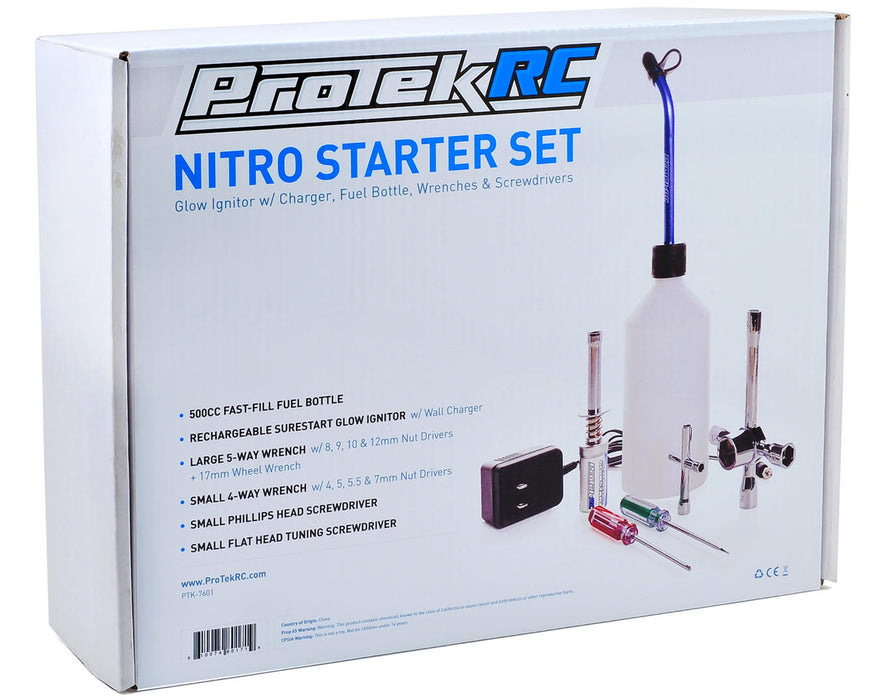 PTK-7601 ProTek RC Nitro Starter Set w/Glow Ignitor, Fuel Bottle, Wrenches & Screwdrivers