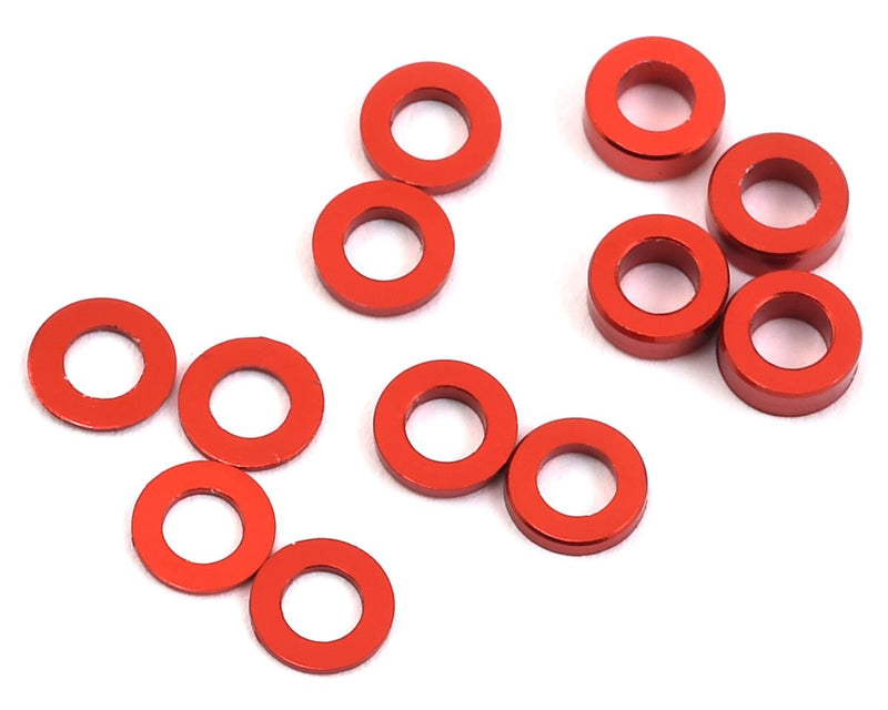 PTK-8373 ProTek RC Aluminum Ball Stud Washer Set (Red) (12) (0.5mm, 1.0mm & 2.0mm)