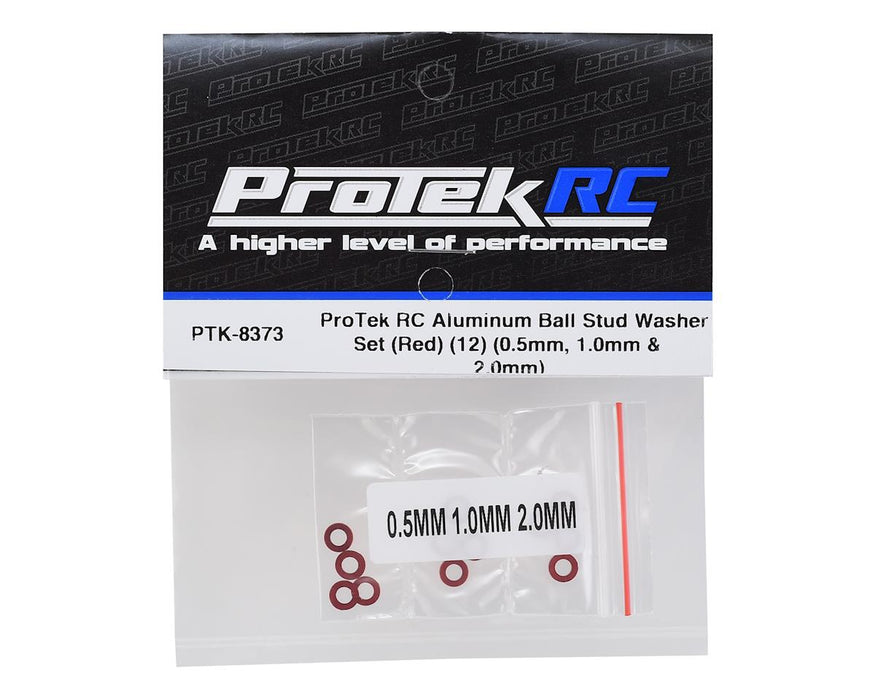 PTK-8373 ProTek RC Aluminum Ball Stud Washer Set (Red) (12) (0.5mm, 1.0mm & 2.0mm)