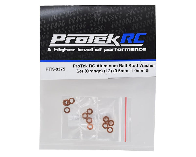 PTK-8375 ProTek RC Aluminum Ball Stud Washer Set (Orange) (12) (0.5mm, 1.0mm & 2.0mm)