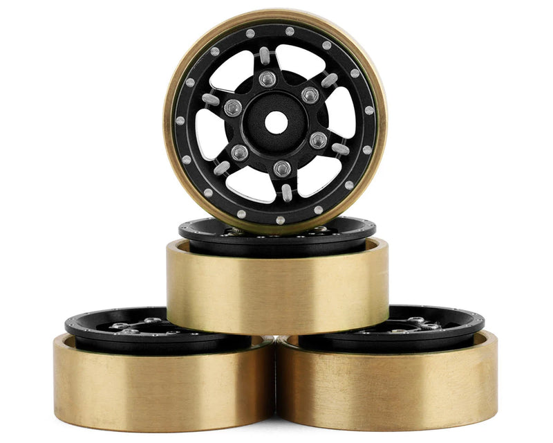 SAMSCX24-6670BK Samix SCX24 Aluminum & Brass Adjustable Offset 1.0" Beadlock Wheels Black