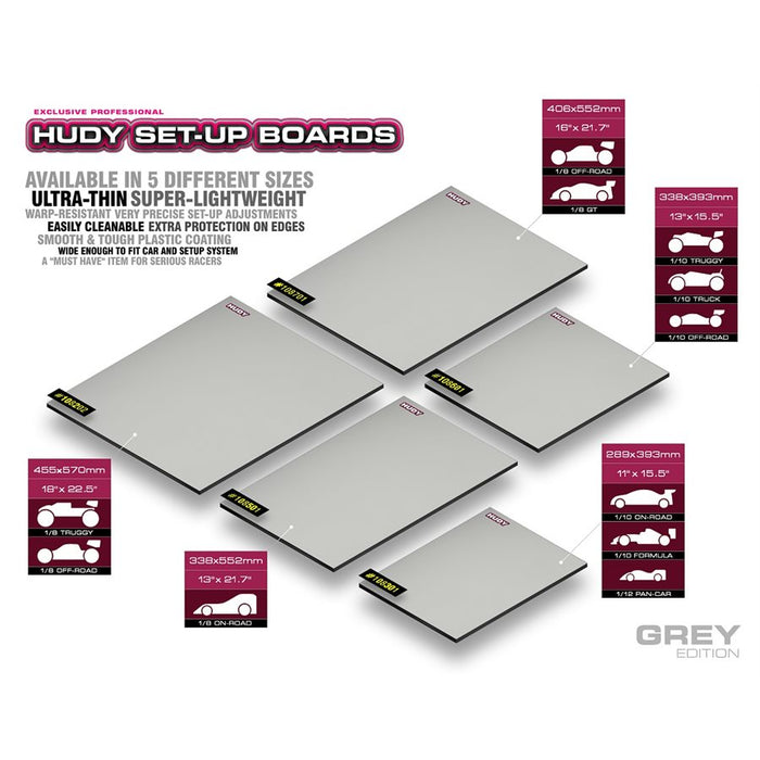 108202 Hudy FLAT SET-UP BOARD 455 MM X 570 MM FOR 1 / 8 OFF-ROAD & TRUGGY