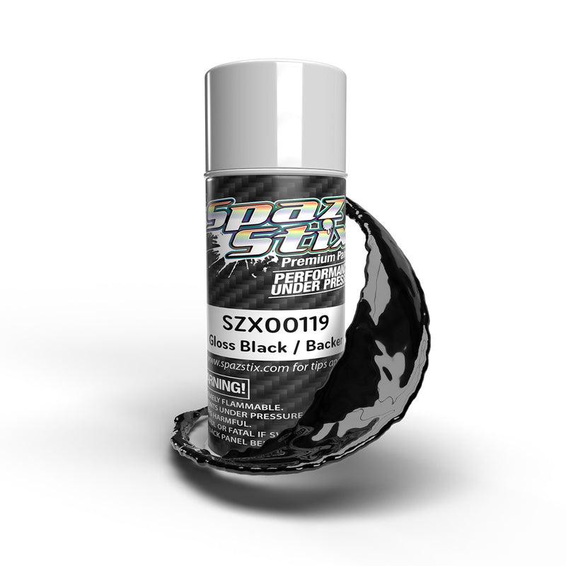 00119 Spaz Stix High Gloss Black/Backer, Aerosol Paint, 3.5oz Can