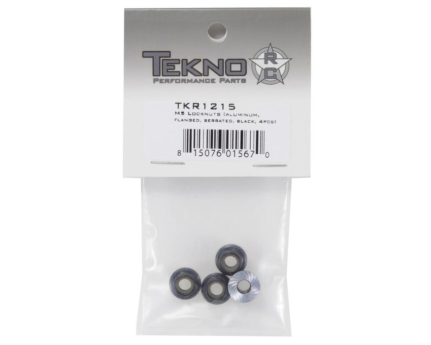 TKR1215 - Tekno – M5 Locknuts (aluminum, flanged, serrated, black, 4pcs)