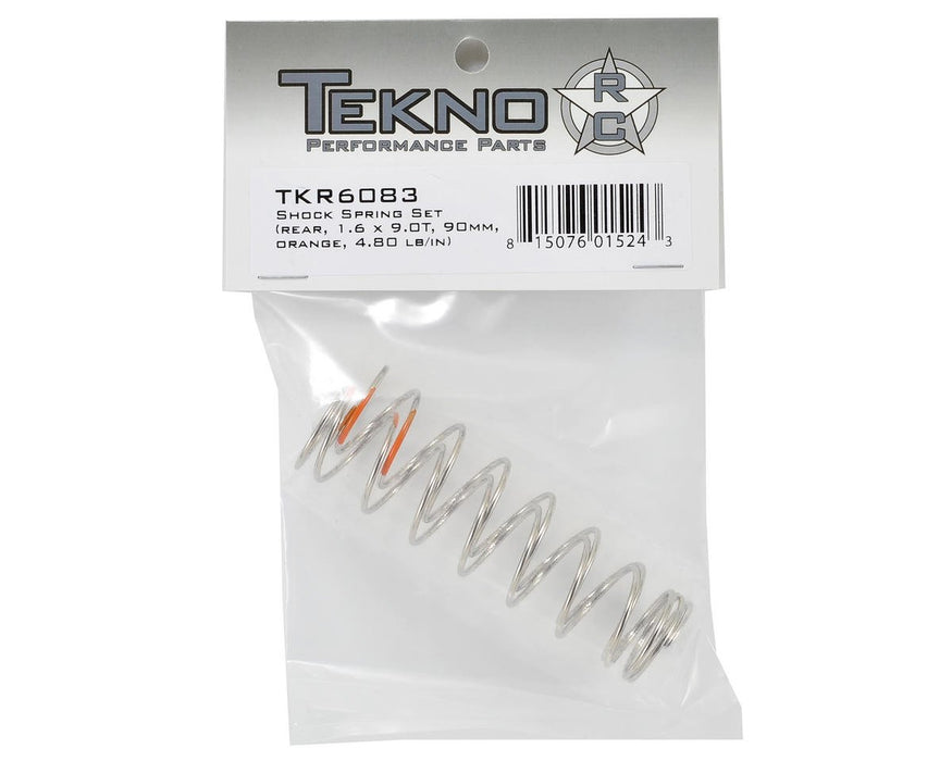 TKR6083 - Tekno RC 90mm Rear Shock Spring Set (Orange) (1.6 x 9.0T) (2)