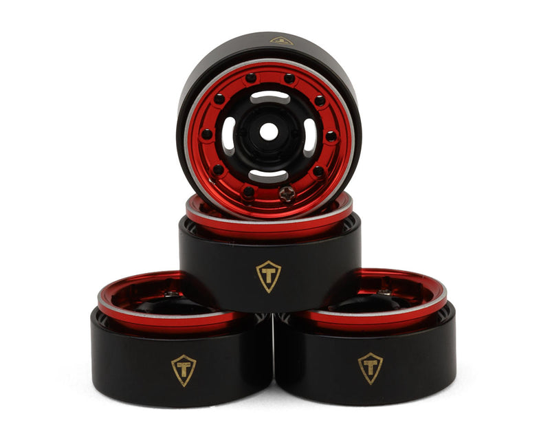 X00568U8GX Treal Hobby Type F 0.7" Aluminum Micro Crawler Beadlock Wheels (Red) (4) (9.5g ea) w/Brass Rings