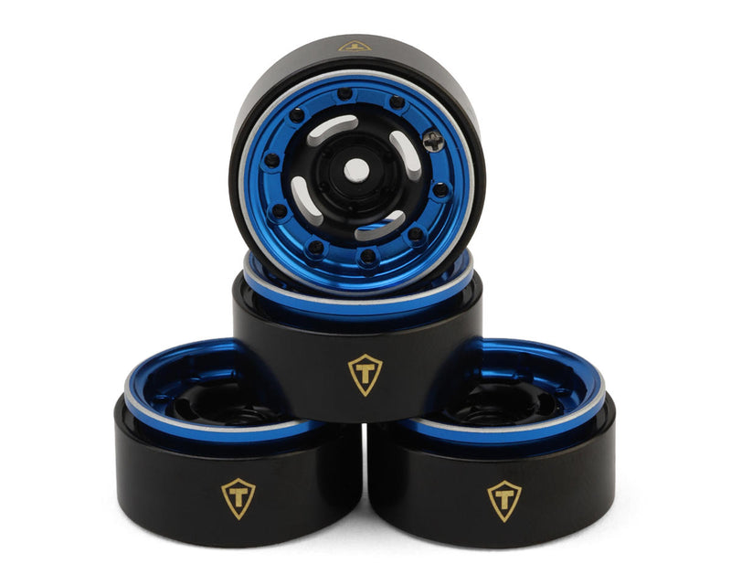 X00568XRLB Treal Hobby Type F 0.7" Aluminum Micro Crawler Beadlock Wheels (Blue) (4) (9.5g ea) w/Brass Rings
