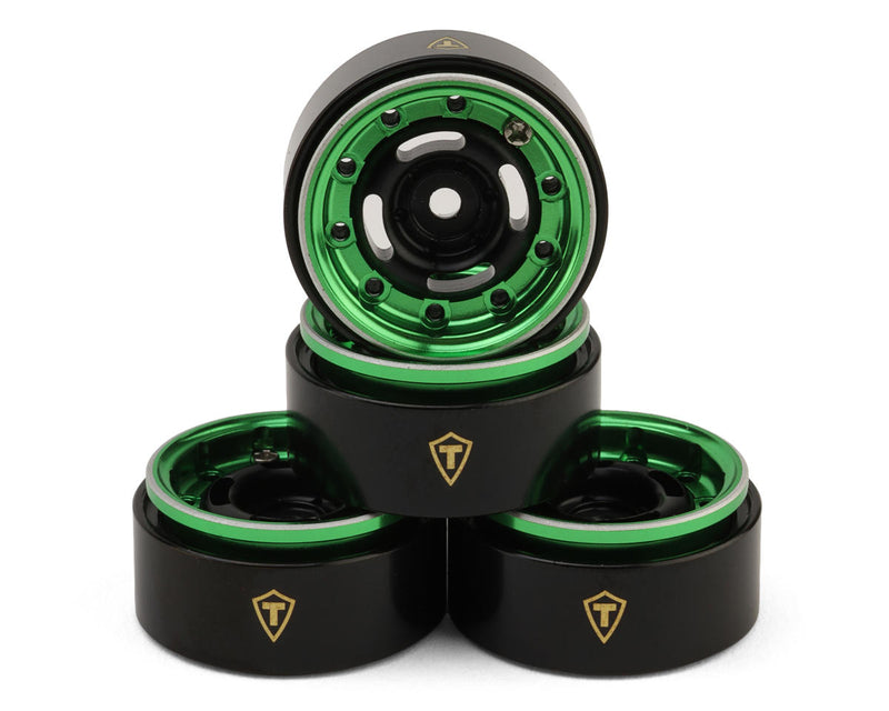 X00568HP91 Treal Hobby Type-F 0.7" Aluminum Micro Crawler Beadlock Wheels (Green) (4) (9.5g ea) w/Brass Rings