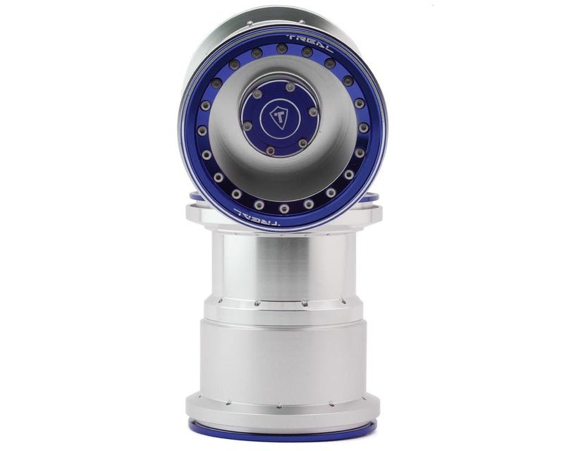 TLHTWHEEL-126 Treal Hobby 2.6" Aluminum Beadlock Monster Truck Wheels (Silver/Blue) (2) (12mm Hex)