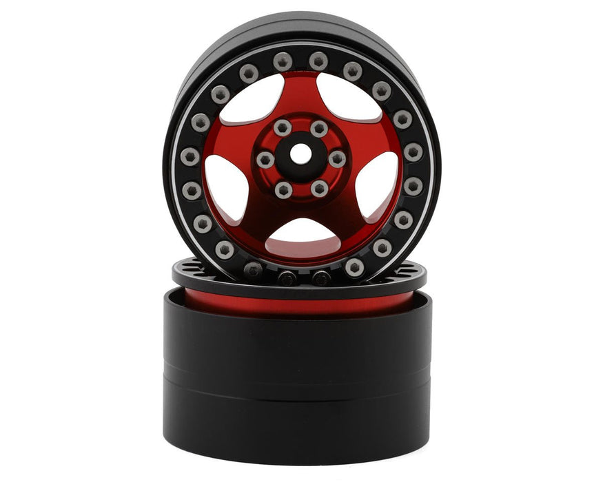 TLHTWHEEL-186 Treal Hobby Type C 2.2" 5-Spoke Aluminum 1/10 Rock Crawler Beadlock Wheels (Red) (2) (137g ea)