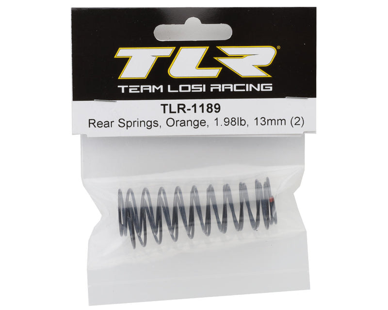 TLR-1189 Team Losi Racing 22X 13mm Rear Shock Springs (2) (Orange/1.98lb)