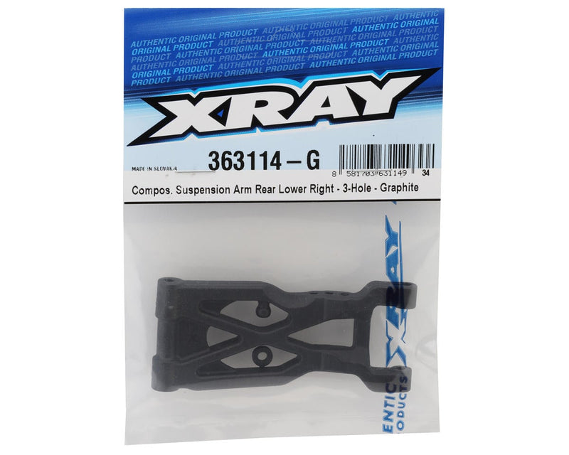 363114-G XRAY XB4 2025 Composite Rear Lower Right Suspension Arm (3-Hole) (Graphite)