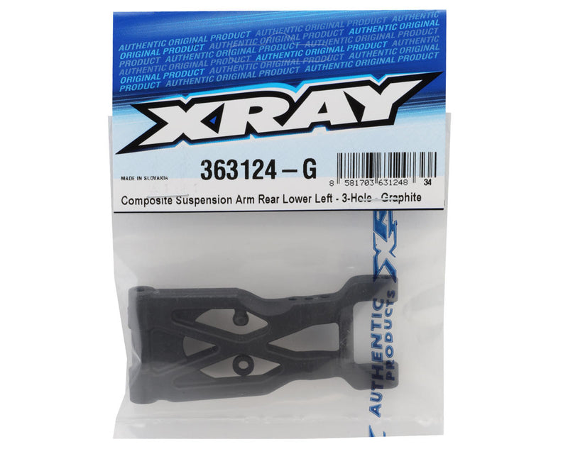 363124-G XRAY XB4 2025 Composite Rear Lower Left Suspension Arm (3-Hole) (Graphite)