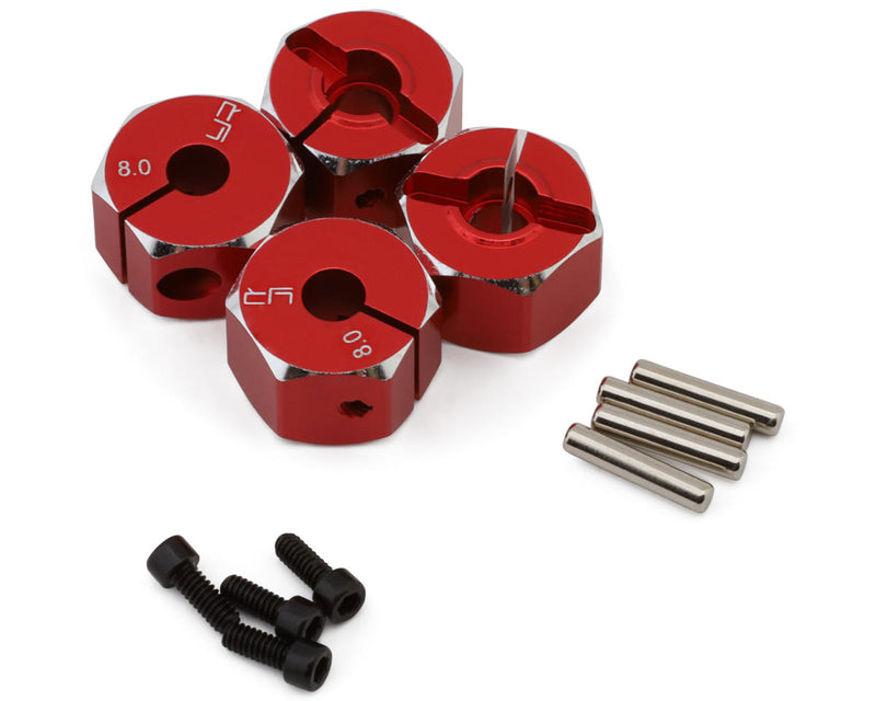 YEA-WA-041RD Yeah Racing Aluminum 12mm Hex Adaptor Set (Red) (4) (8mm)