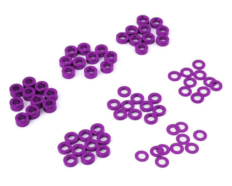 YA-0390PP Yeah Racing 3x6mm Aluminum Flat Washer Set (Purple) (70) (Assorted Thickness)