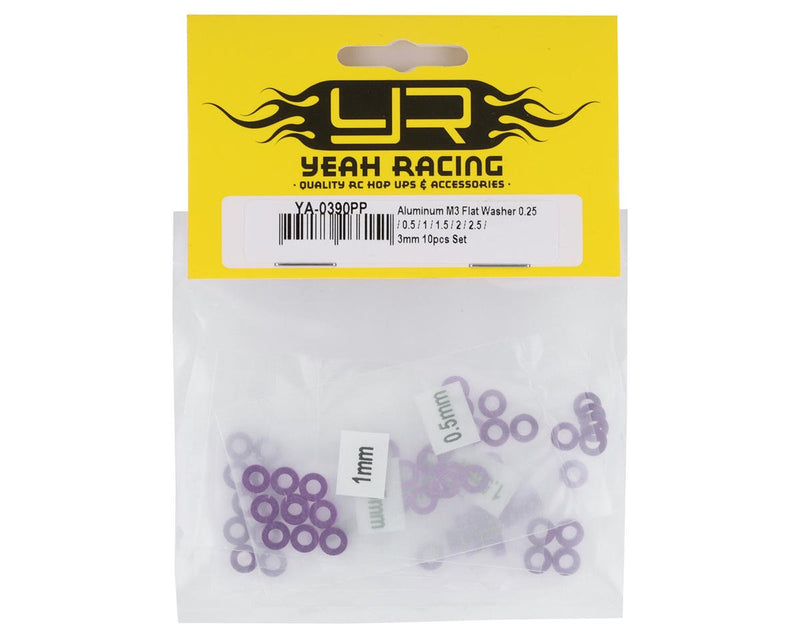 YA-0390PP Yeah Racing 3x6mm Aluminum Flat Washer Set (Purple) (70) (Assorted Thickness)