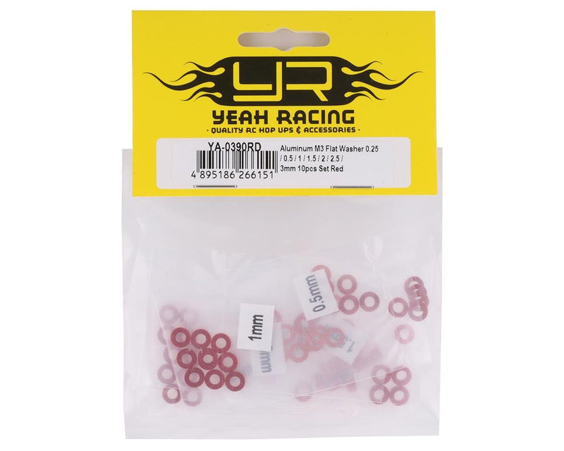 YA-0390RD Yeah Racing 3x0.25/0.5/1.5/2/2.5/3mm Flat Washer Set (Red) (70)