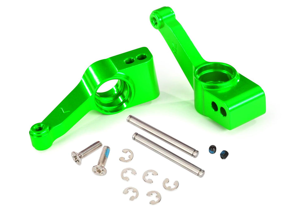 1952G - Traxxas Carriers, stub axle (green-anodized 6061-T6 aluminum) (rear) (left & right)/ 3x32mm hinge pins (2)/ e-clips (6)/ hardware Rear Hubs