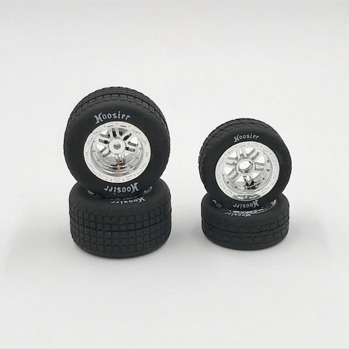 1RC5527 FR/RR Tires & Chrome Wheels, Hoosier, 1/18 Midget