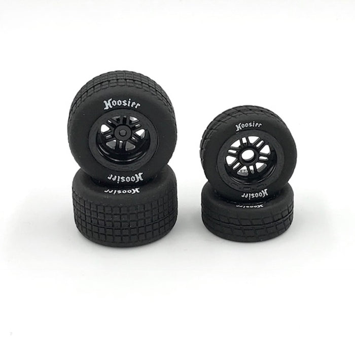 1RC5530 FR/RR Soft Tires & Black Wheels, Hoosier, 1/18 midget