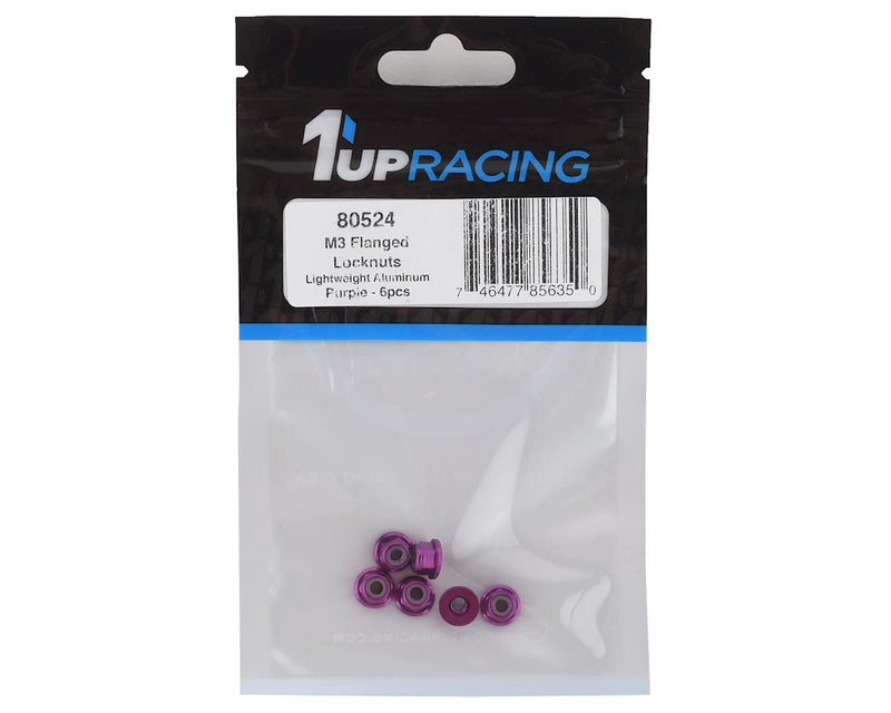 80524 - 1UP Racing 3mm Aluminum Flanged Locknuts (Purple) (6)