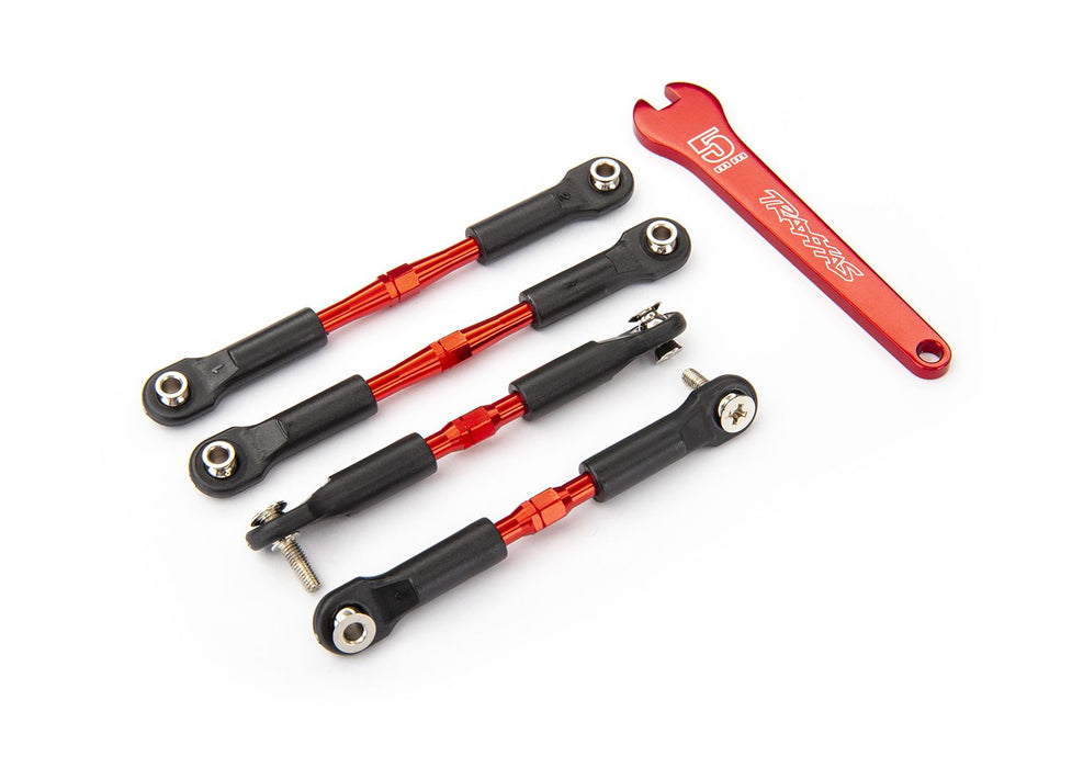 3741X - Traxxas Turnbuckles, aluminum (red-anodized), camber links, front, 39mm (2), rear, 49mm (2) (assembled w/ rod ends & hollow balls)/wrench